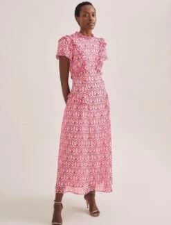 Mirabel Gold Metallic Fil Coupé Maxi Dress - Pink Carnation Print -Cheap Closet Curation Store SU24 D619 MIRABEL PINK CARNATION PRINT 688 873