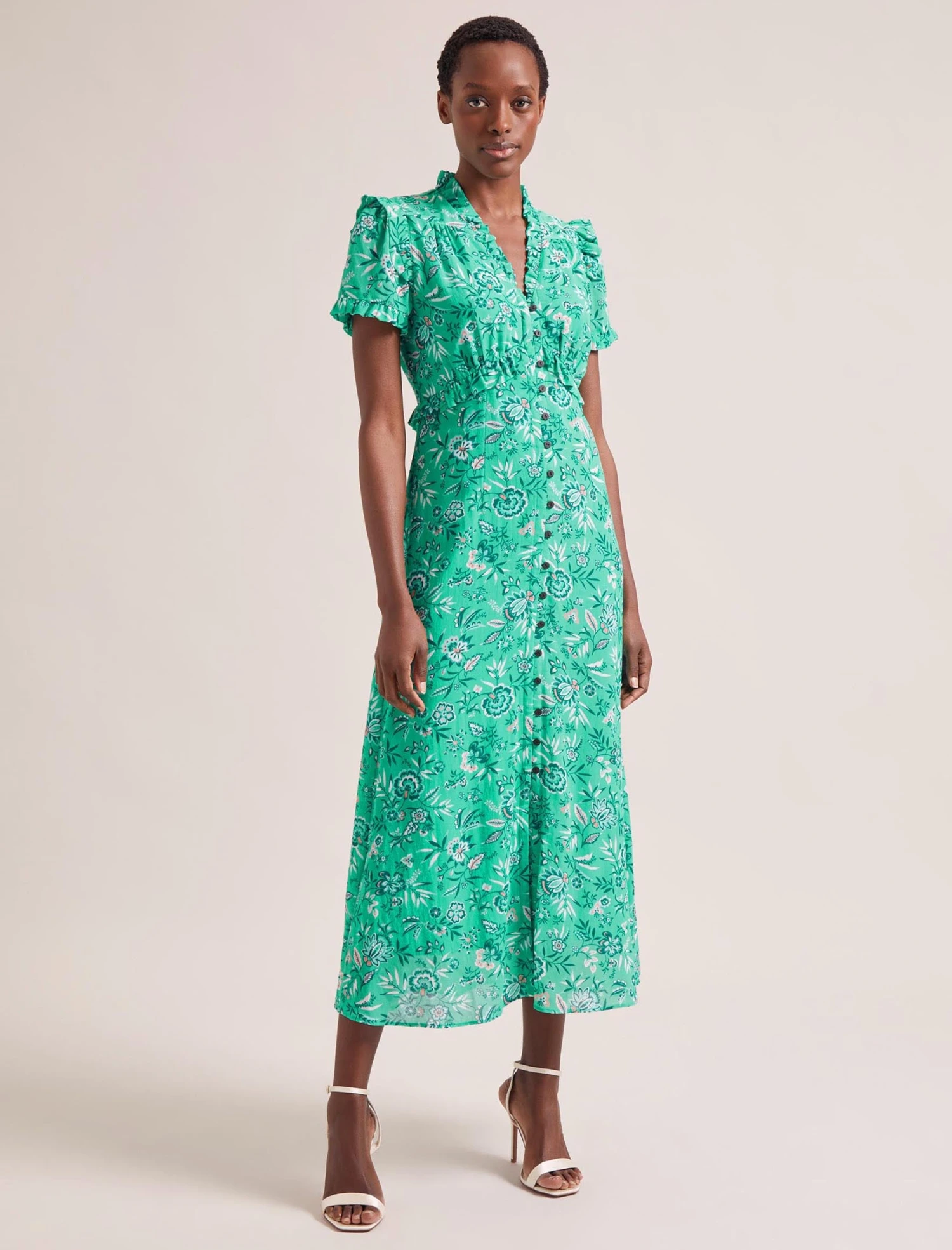 Liliana Cotton Blend Maxi Dress - Green White Palm Floral 3 Liliana Cotton Blend Maxi Dress - Green White Palm Floral