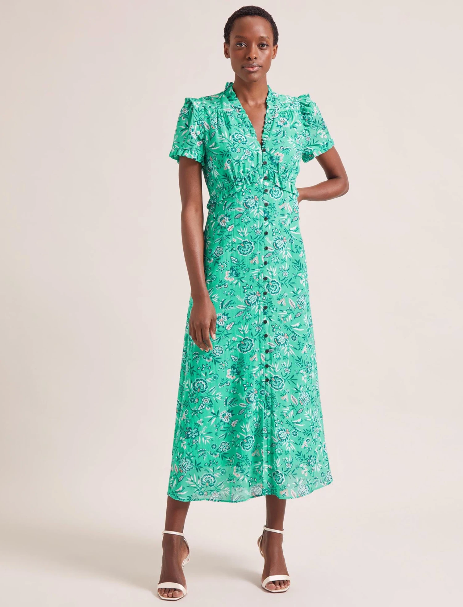 Liliana Cotton Blend Maxi Dress - Green White Palm Floral 5 Liliana Cotton Blend Maxi Dress - Green White Palm Floral - Image 3