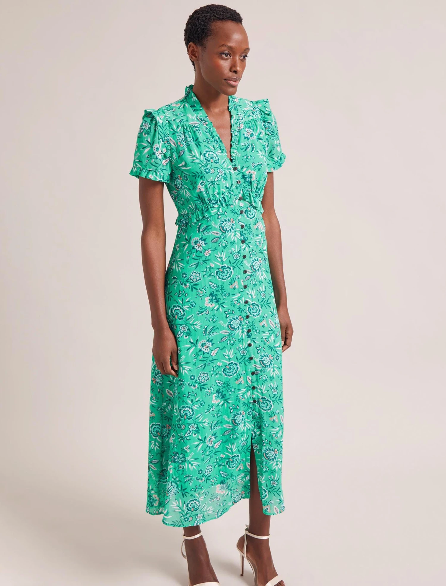 Liliana Cotton Blend Maxi Dress - Green White Palm Floral 7 Liliana Cotton Blend Maxi Dress - Green White Palm Floral - Image 5