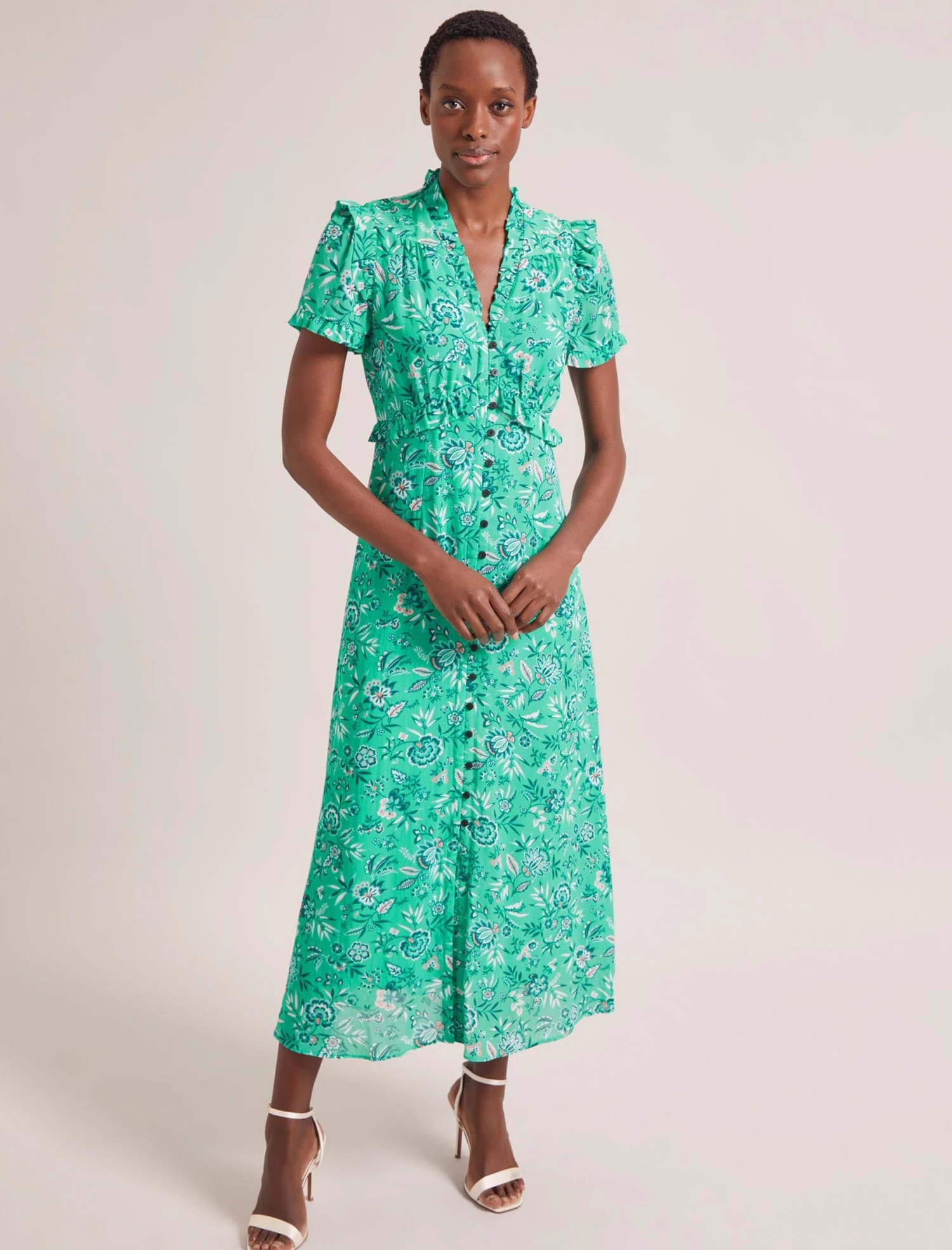 Liliana Cotton Blend Maxi Dress - Green White Palm Floral 6 Liliana Cotton Blend Maxi Dress - Green White Palm Floral - Image 4
