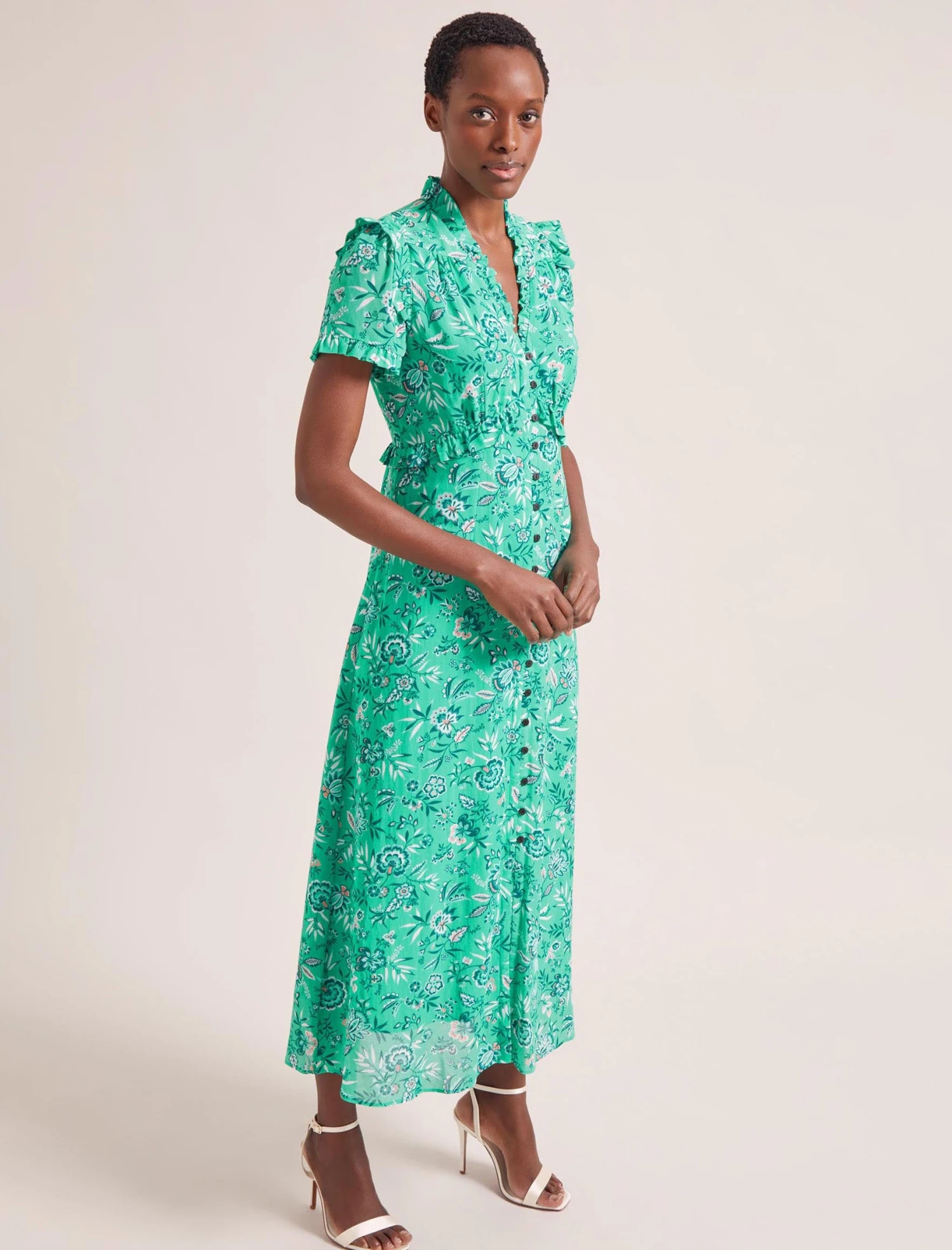 Liliana Cotton Blend Maxi Dress - Green White Palm Floral 8 Liliana Cotton Blend Maxi Dress - Green White Palm Floral - Image 6
