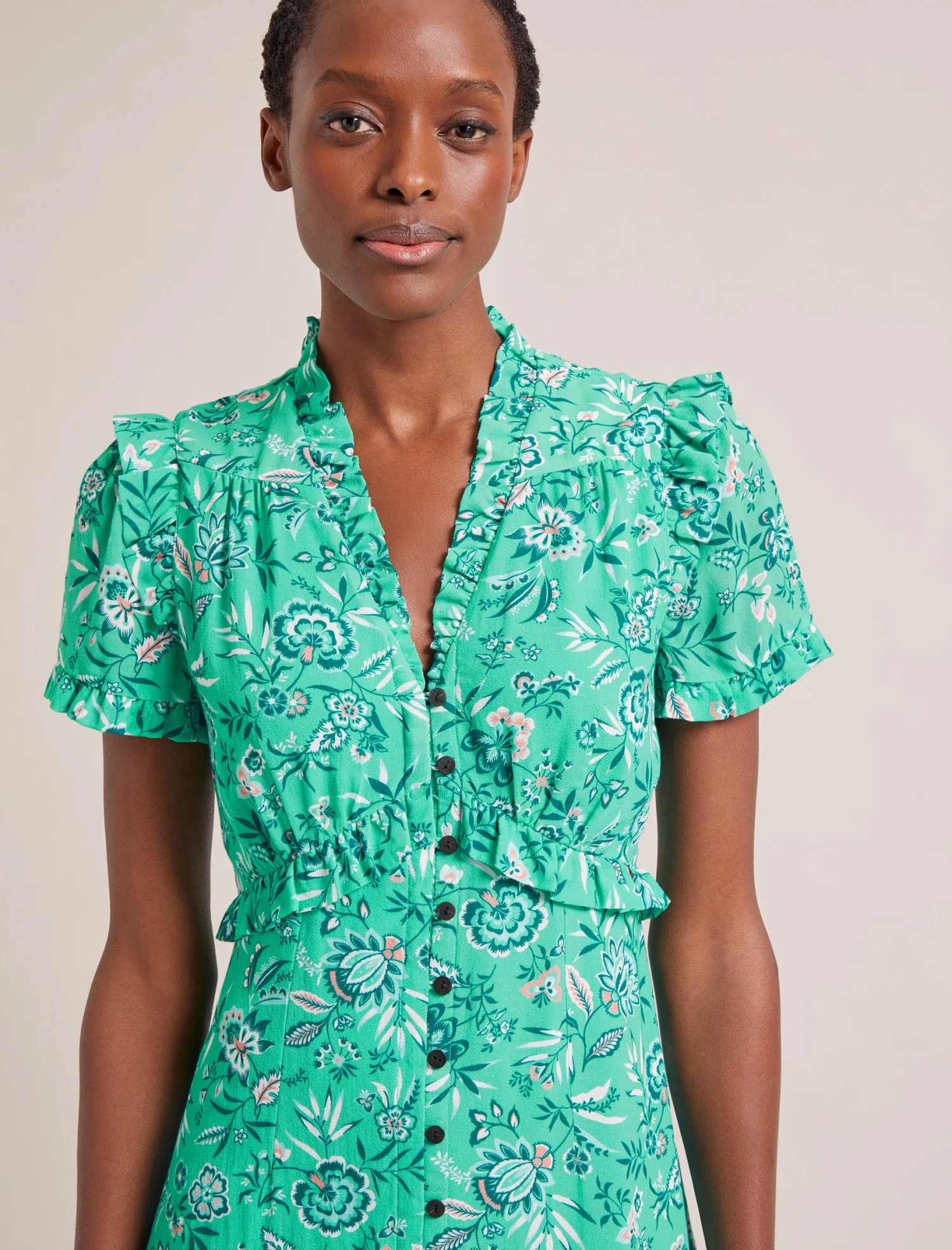 Liliana Cotton Blend Maxi Dress - Green White Palm Floral 4 Liliana Cotton Blend Maxi Dress - Green White Palm Floral - Image 2