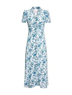 Liliana Cotton Blend Maxi Dress - White Blue Palm Floral -Cheap Closet Curation Store SU24 D620 LILIANA WHITEBLUEPALMFLORALPRINT CO