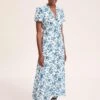 Liliana Cotton Blend Maxi Dress - White Blue Palm Floral