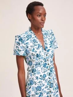 Liliana Cotton Blend Maxi Dress - White Blue Palm Floral -Cheap Closet Curation Store SU24 D620 LILIANA WHITEBLUEPALMFLORAL LS 39508