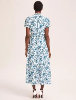 Liliana Cotton Blend Maxi Dress - White Blue Palm Floral -Cheap Closet Curation Store SU24 D620 LILIANA WHITEBLUEPALMFLORAL LS 39510