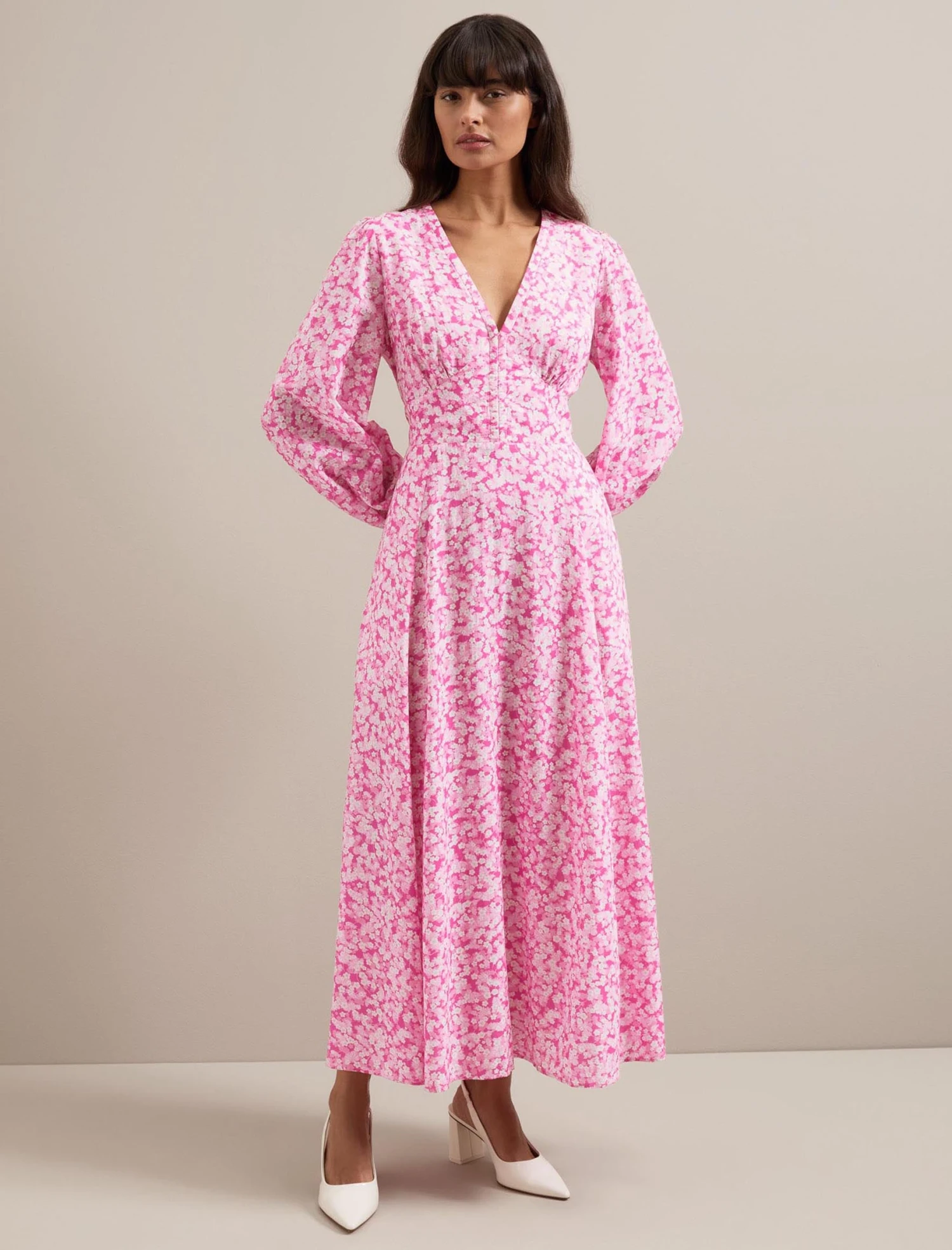 Cora Cotton Blend Maxi Dress - Hot Pink Blossom Print 6 Cora Cotton Blend Maxi Dress - Hot Pink Blossom Print - Image 4