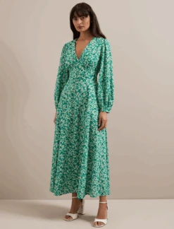 Cora Cotton Blend Maxi Dress - Mid Green Blossom Print -Cheap Closet Curation Store SU24 D636 CORA MIDGREENBLOSSOMPRINT LS 1730