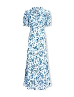 Viola Cotton Blend Bias Cut Maxi Dress - White Blue Palm Floral 19 Viola Cotton Blend Bias Cut Maxi Dress - White Blue Palm Floral -Cheap Closet Curation Store SU24 D637 VIOLA WHITEBLUEPALMFLORALPRINT LS