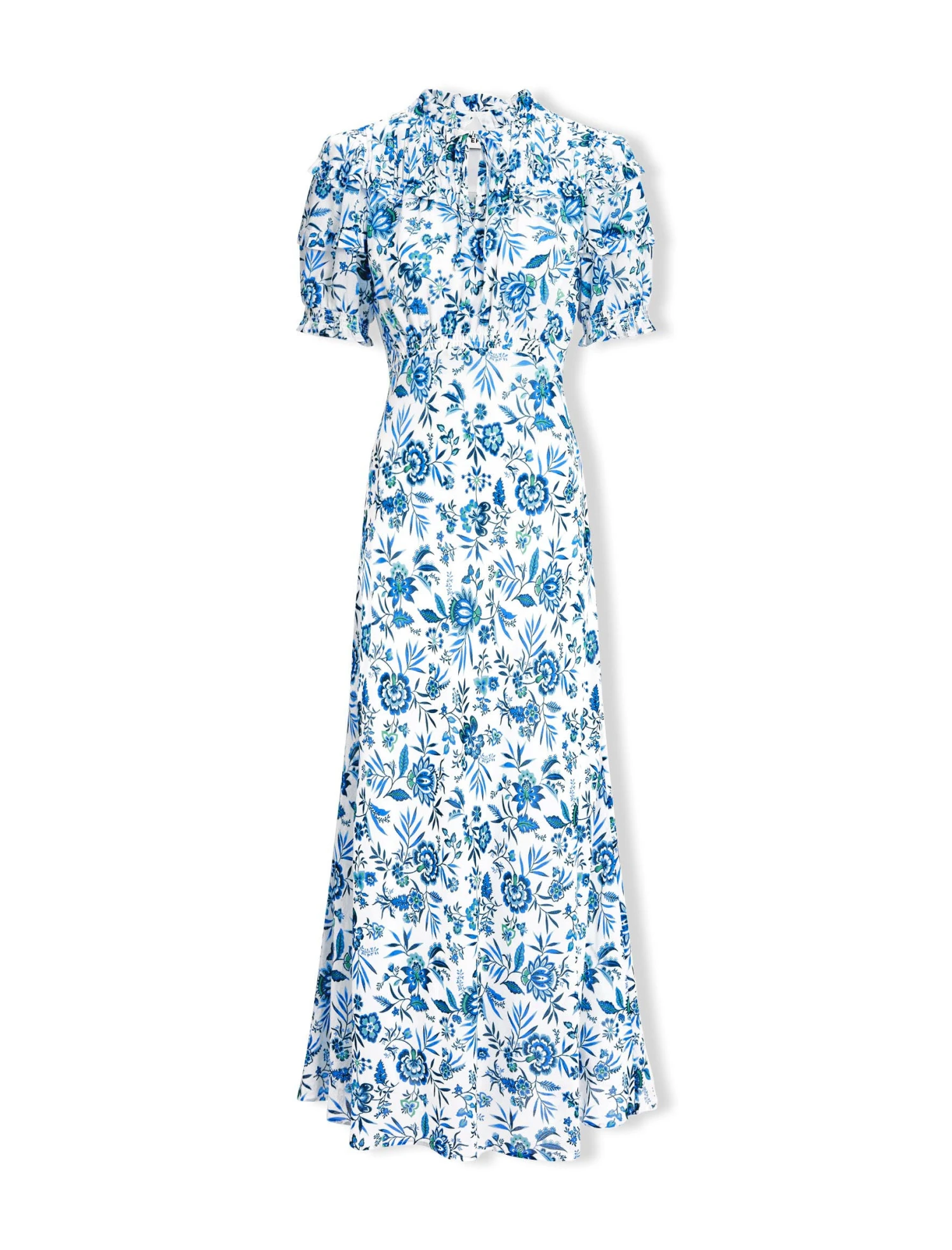 Viola Cotton Blend Bias Cut Maxi Dress - White Blue Palm Floral 11 Viola Cotton Blend Bias Cut Maxi Dress - White Blue Palm Floral - Image 9