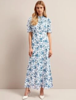 Viola Cotton Blend Bias Cut Maxi Dress - White Blue Palm Floral 14 Viola Cotton Blend Bias Cut Maxi Dress - White Blue Palm Floral -Cheap Closet Curation Store SU24 D637 VIOLA WHITEBLUEPALMFLORALPRINT LS 25569