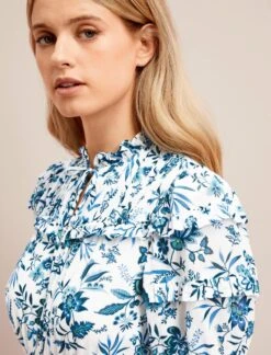 Viola Cotton Blend Bias Cut Maxi Dress - White Blue Palm Floral 17 Viola Cotton Blend Bias Cut Maxi Dress - White Blue Palm Floral -Cheap Closet Curation Store SU24 D637 VIOLA WHITEBLUEPALMFLORALPRINT LS 25650