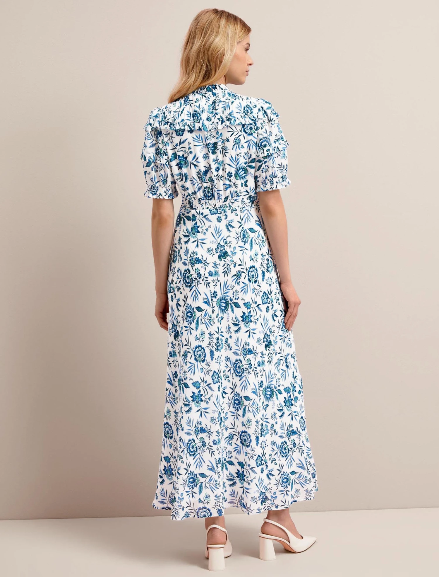 Viola Cotton Blend Bias Cut Maxi Dress - White Blue Palm Floral 10 Viola Cotton Blend Bias Cut Maxi Dress - White Blue Palm Floral - Image 8