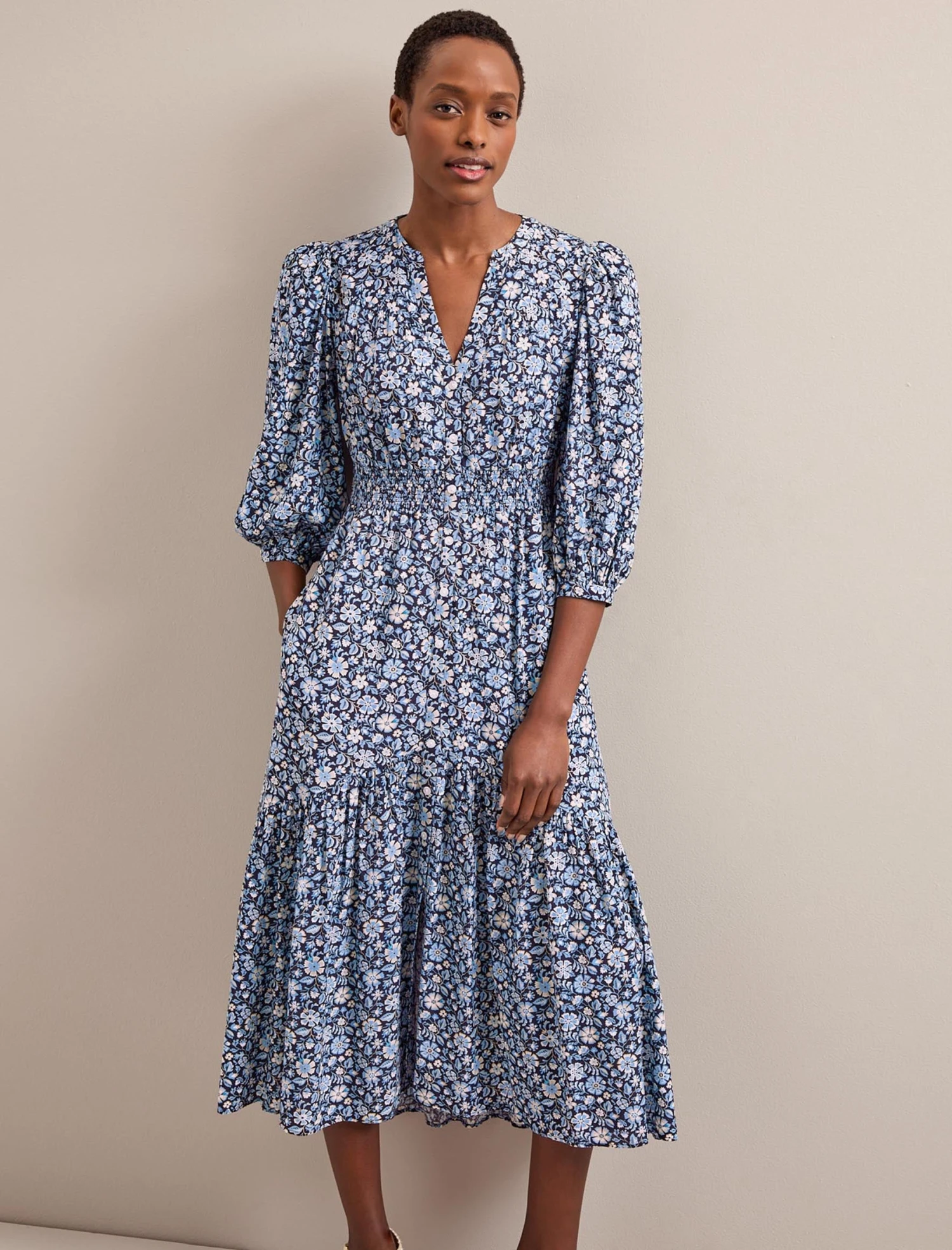 Aspen Cotton Blend Maxi Dress - Blue Ditsy Carnation Print 9 Aspen Cotton Blend Maxi Dress - Blue Ditsy Carnation Print - Image 7