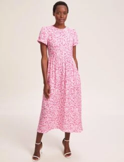 Nina Cotton Blend Maxi Dress - Hot Pink Blossom Print -Cheap Closet Curation Store SU24 D644 NINA HOTPINKBLOSSOMPRINT LS 41038