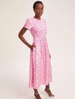 Nina Cotton Blend Maxi Dress - Hot Pink Blossom Print -Cheap Closet Curation Store SU24 D644 NINA HOTPINKBLOSSOMPRINT LS 41075