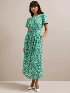 Nina Cotton Blend Maxi Dress - Mid Green Blossom Print -Cheap Closet Curation Store SU24 D644 NINA MIDGREENBLOSSOMPRINT LS 051