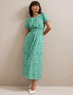 Nina Cotton Blend Maxi Dress - Mid Green Blossom Print -Cheap Closet Curation Store SU24 D644 NINA MIDGREENBLOSSOMPRINT LS 063