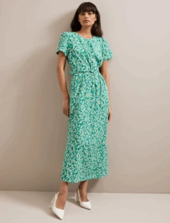 Nina Cotton Blend Maxi Dress - Mid Green Blossom Print -Cheap Closet Curation Store SU24 D644 NINA MIDGREENBLOSSOMPRINT LS 071