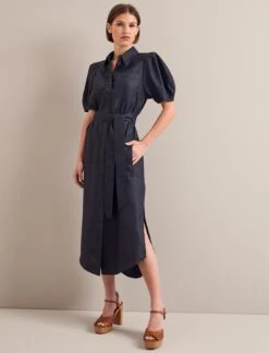 Lyra Techni Linen Maxi Shirt Dress - Navy -Cheap Closet Curation Store SU24 D645 LYRA NAVY LS 24573
