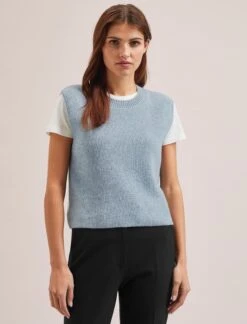 Julie Cotton Round Neck Sleeveless Jumper - Pale Blue