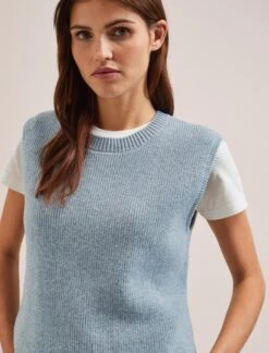 Julie Cotton Round Neck Sleeveless Jumper - Pale Blue -Cheap Closet Curation Store SU24 K138 JULIE PALEBLUE LS 2036