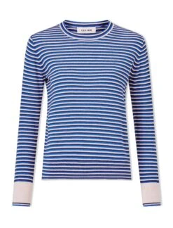 Jodi Cotton Jumper - Navy Blue Beige Stripe -Cheap Closet Curation Store SU24 K139 JODI NAVYBLUEBEIGESTRIPE CO