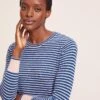 Jodi Cotton Jumper - Navy Blue Beige Stripe