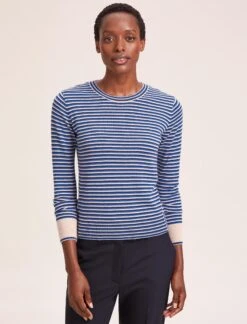 Jodi Cotton Jumper - Navy Blue Beige Stripe -Cheap Closet Curation Store SU24 K139 JODI NAVYBLUEBEIGESTRIPE LS 40657