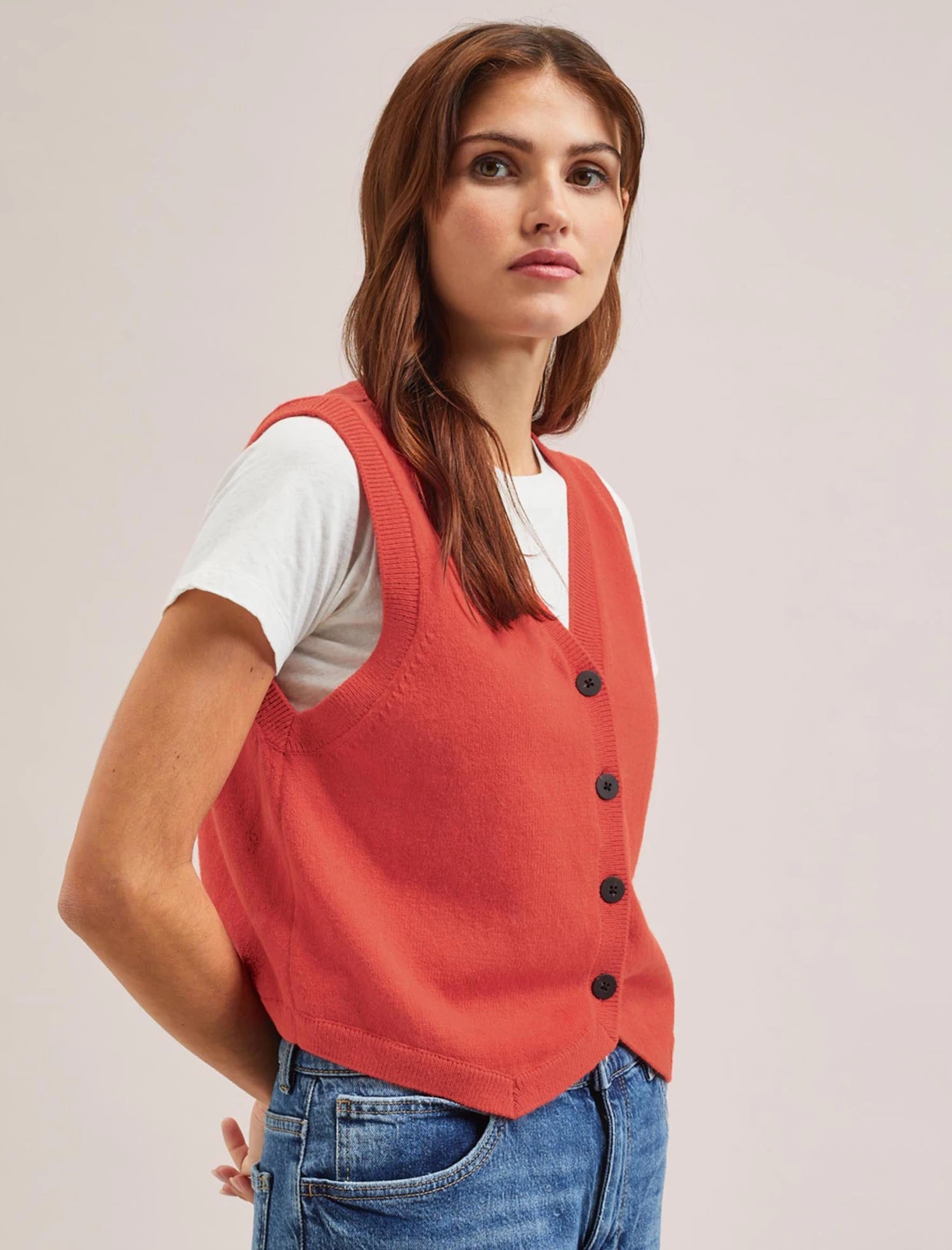 Wesley Cotton Blend V Neck Waistcoat - Dark Orange 3 Wesley Cotton Blend V Neck Waistcoat - Dark Orange