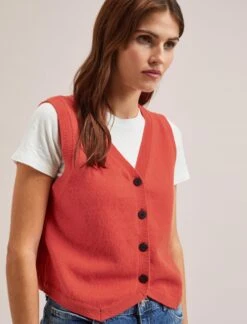 Wesley Cotton Blend V Neck Waistcoat - Dark Orange 9 Wesley Cotton Blend V Neck Waistcoat - Dark Orange -Cheap Closet Curation Store SU24 K176 WESLEY DARKORANGE LS 1642