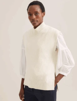 Janice Wool Funnel Neck Sleeveless Jumper - Cream