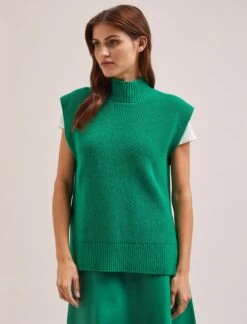 Janice Cotton Blend Funnel Neck Sleeveless Jumper - Emerald Green -Cheap Closet Curation Store SU24 K177 JANICE EMERALDGREEN LS 1512