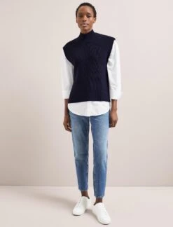 Janice Cotton Blend Funnel Neck Sleeveless Jumper - Navy -Cheap Closet Curation Store SU24 K177 JANICE NAVY LS 1925