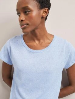 Madison Linen Blend Round Neck Knit T-Shirt - Pale Blue -Cheap Closet Curation Store SU24 K186 MADISON PALEBLUE LS 2368