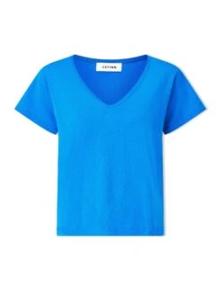 Madison Linen Blend V Neck Knit T-Shirt - Bright Blue -Cheap Closet Curation Store SU24 K187 MADISON BRIGHTBLUE CO
