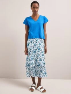 Madison Linen Blend V Neck Knit T-Shirt - Bright Blue -Cheap Closet Curation Store SU24 K187 MADISON BRIGHTBLUE LS 1617