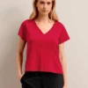 Madison Linen Blend V Neck Knit T-Shirt - Red -Cheap Closet Curation Store SU24 K187 MADISON RED LS 27248