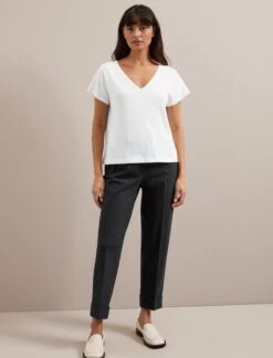 Madison Linen Blend V Neck Knit T-Shirt - White -Cheap Closet Curation Store SU24 K187 MADISON WHITE LS 3545