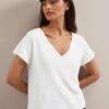 Madison Linen Blend V Neck Knit T-Shirt - White -Cheap Closet Curation Store SU24 K187 MADISON WHITE LS 3591
