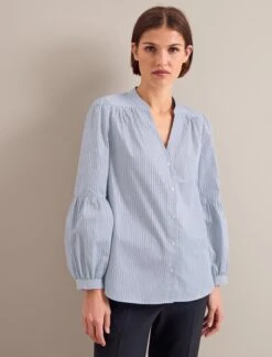 Ella Organic Cotton Shirt - Light Blue White Stripe -Cheap Closet Curation Store SU24 S25 ELLA BLUEWHITESTRIPE LS 0279