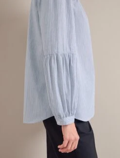 Ella Organic Cotton Shirt - Light Blue White Stripe -Cheap Closet Curation Store SU24 S25 ELLA BLUEWHITESTRIPE LS 0295