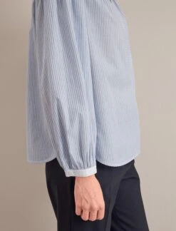 Erica Organic Cotton Shirt - Mid Stripe Blue White -Cheap Closet Curation Store SU24 S87 ERICA BLUE WHITE STRIPE LS 0677