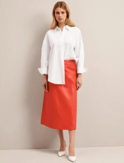Tiana Leather Midi Skirt - Orange -Cheap Closet Curation Store SU24 SK119 TIANA ORANGE LS 26789