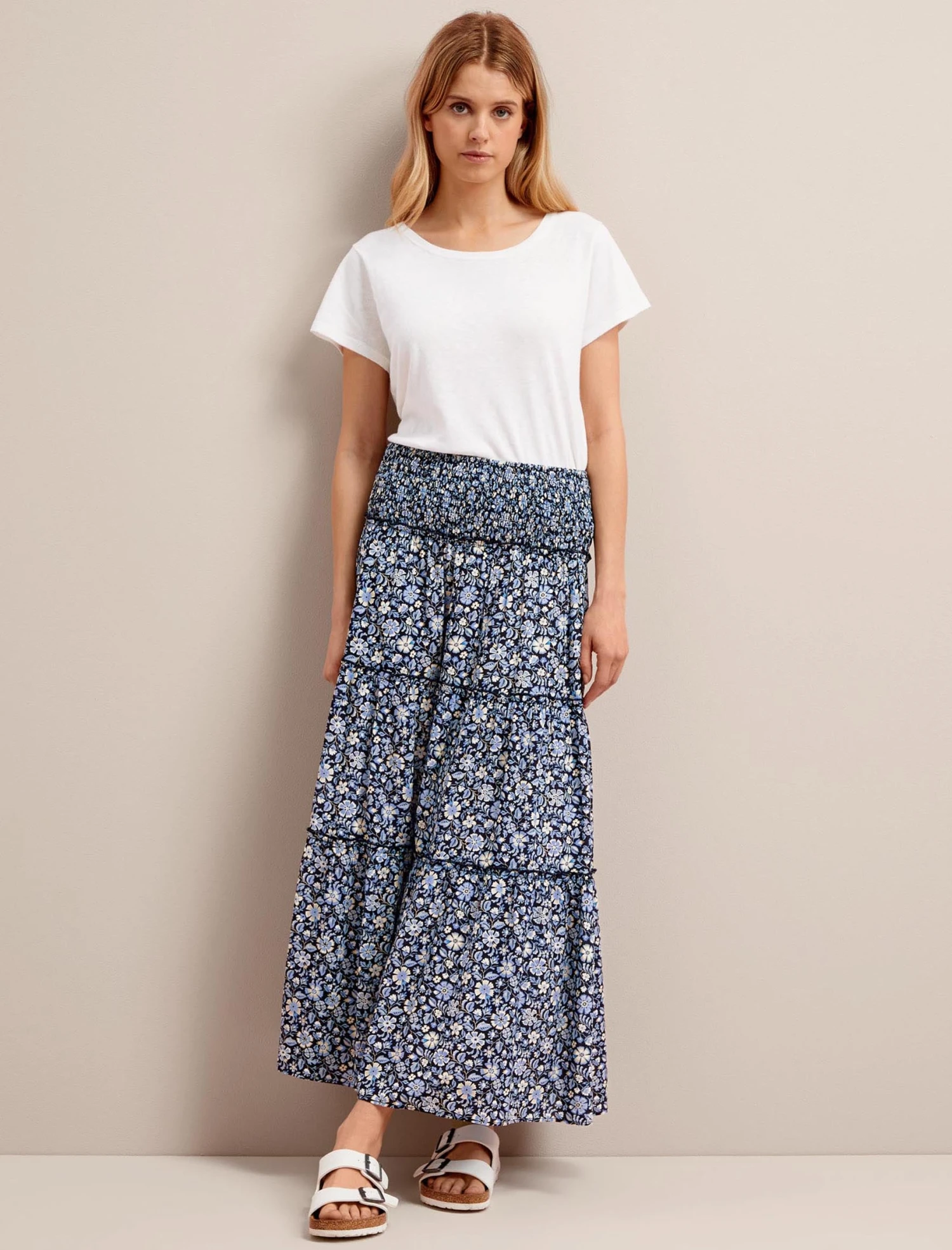 Kira Cotton Blend Maxi Skirt - Blue Ditsy Carnation Print 6 Kira Cotton Blend Maxi Skirt - Blue Ditsy Carnation Print - Image 4