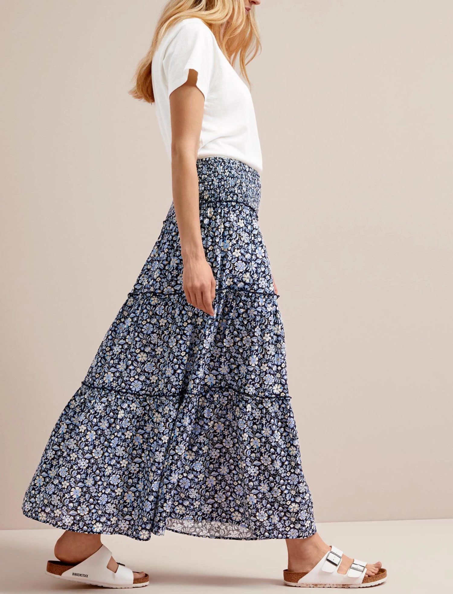 Kira Cotton Blend Maxi Skirt - Blue Ditsy Carnation Print 3 Kira Cotton Blend Maxi Skirt - Blue Ditsy Carnation Print