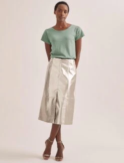 Robyn Leather Midi Skirt - Light Gold -Cheap Closet Curation Store SU24 SK184 ROBYN LIGHTGOLD LS 1018