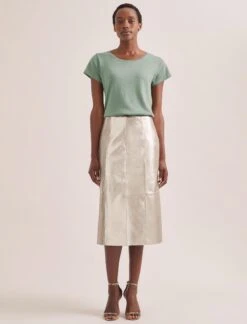 Robyn Leather Midi Skirt - Light Gold -Cheap Closet Curation Store SU24 SK184 ROBYN LIGHTGOLD LS 1019