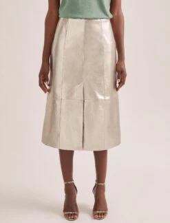 Robyn Leather Midi Skirt - Light Gold -Cheap Closet Curation Store SU24 SK184 ROBYN LIGHTGOLD LS 1080